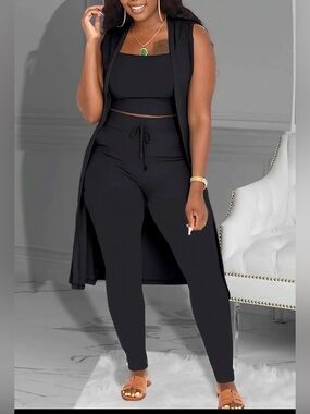 Women’s Black Ribbed 3-Piece Lounge Set New Boutique